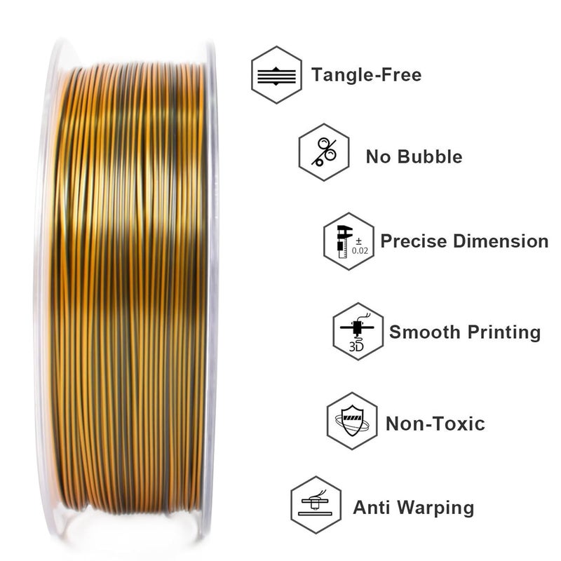 Geeetech Silk PLA Tri Color Filament 1.75mm 3D Printer Filament, Coextrusion Purple Gold Black Tri-Colors Metal-Like Shiny Silk PLA Filament, 1kg (2.2lbs) 1 Spool, Dimensional Accuracy +/- 0.02 mm - Image 3